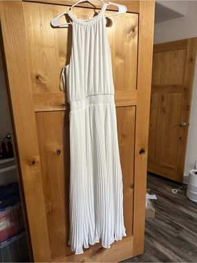 White House Black Market White Pleated Halter Maxi Dress
